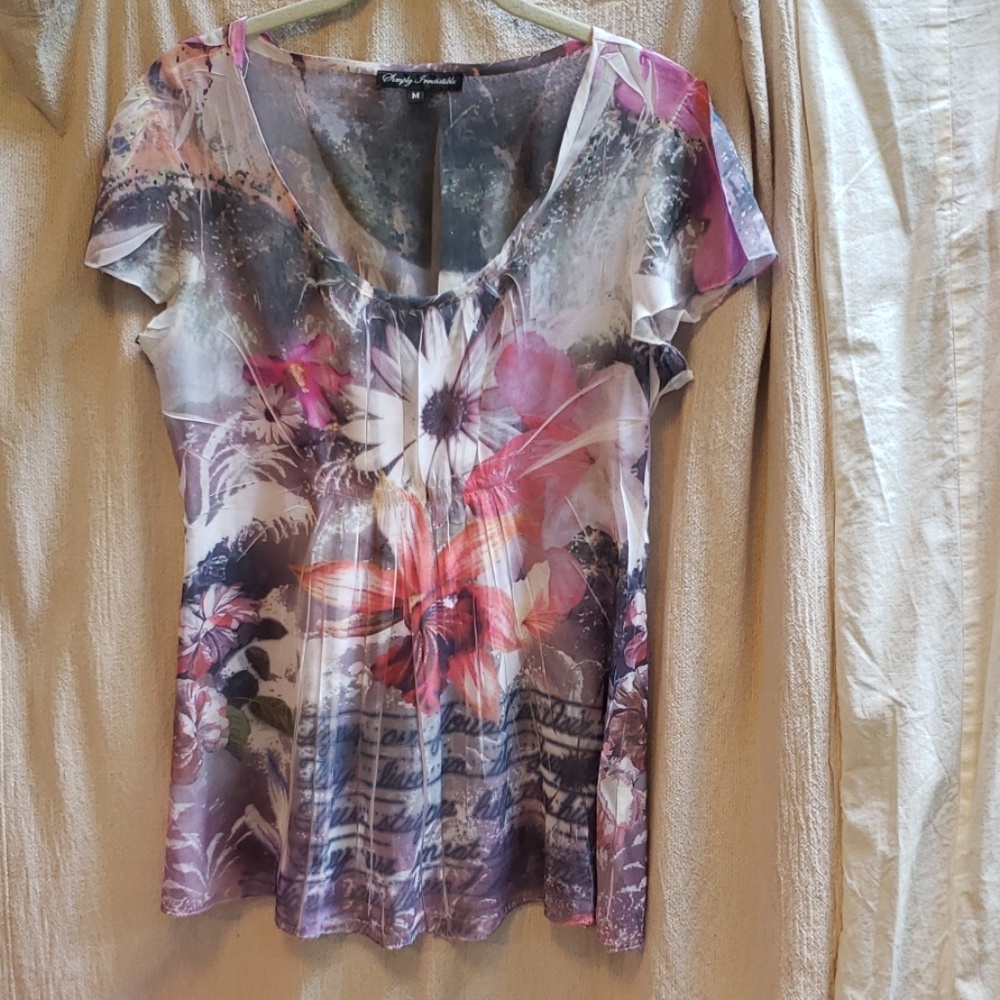Sheer floral printed baby doll blouse sz medium